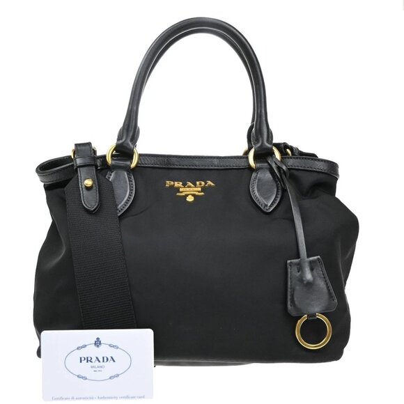 PRADA Logo Tessuto 2Way Shoulder Hand Bag Nylon Leather Black Nero GHW 16KA949 - Picture 1 of 16